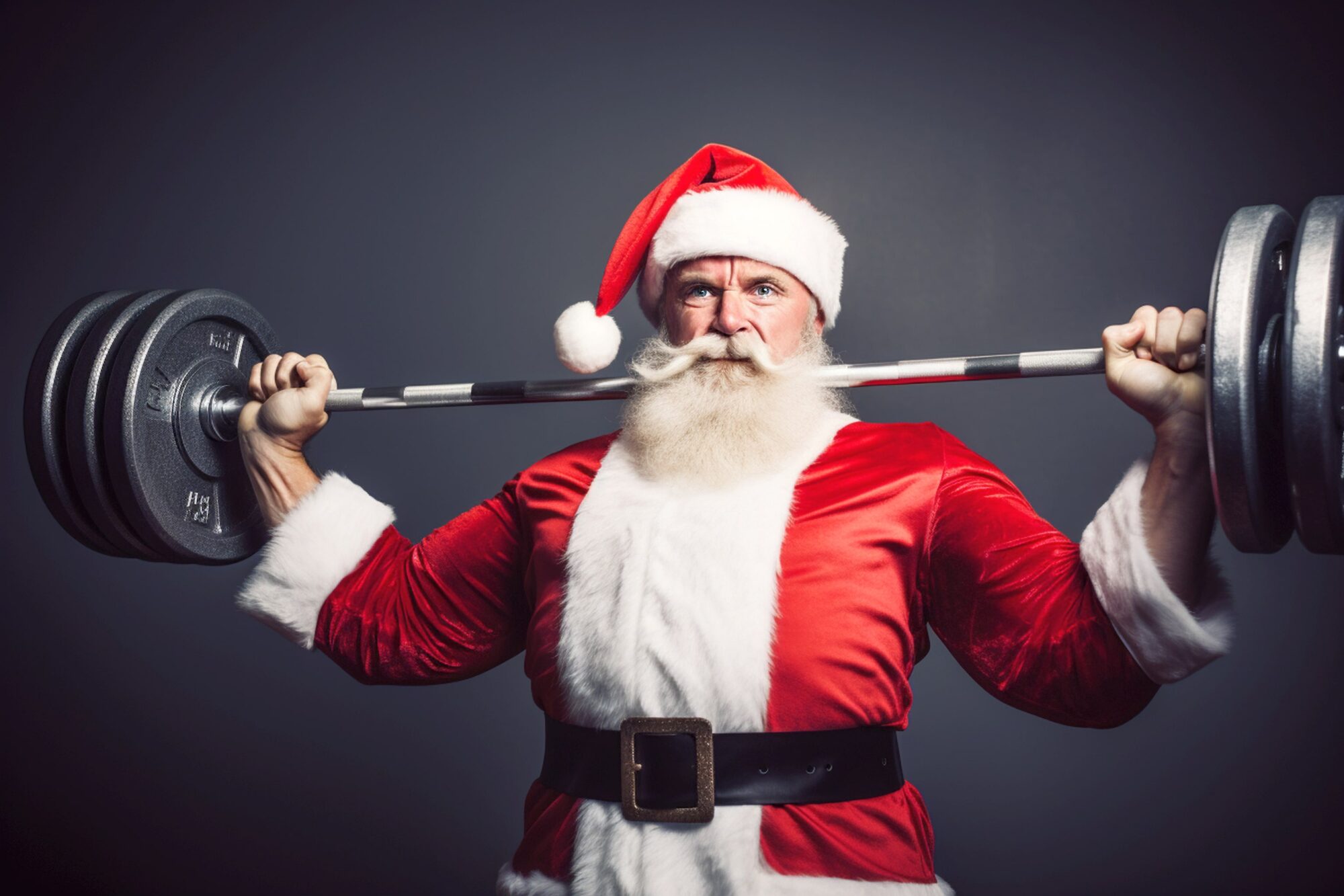 Père Noel qui fait du sport à Win Factory