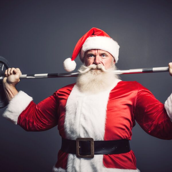 Père Noel qui fait du sport à Win Factory